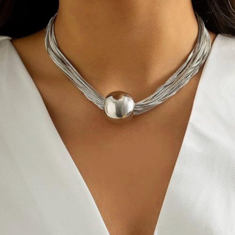 Anthro Bold SILVER Bead Choker